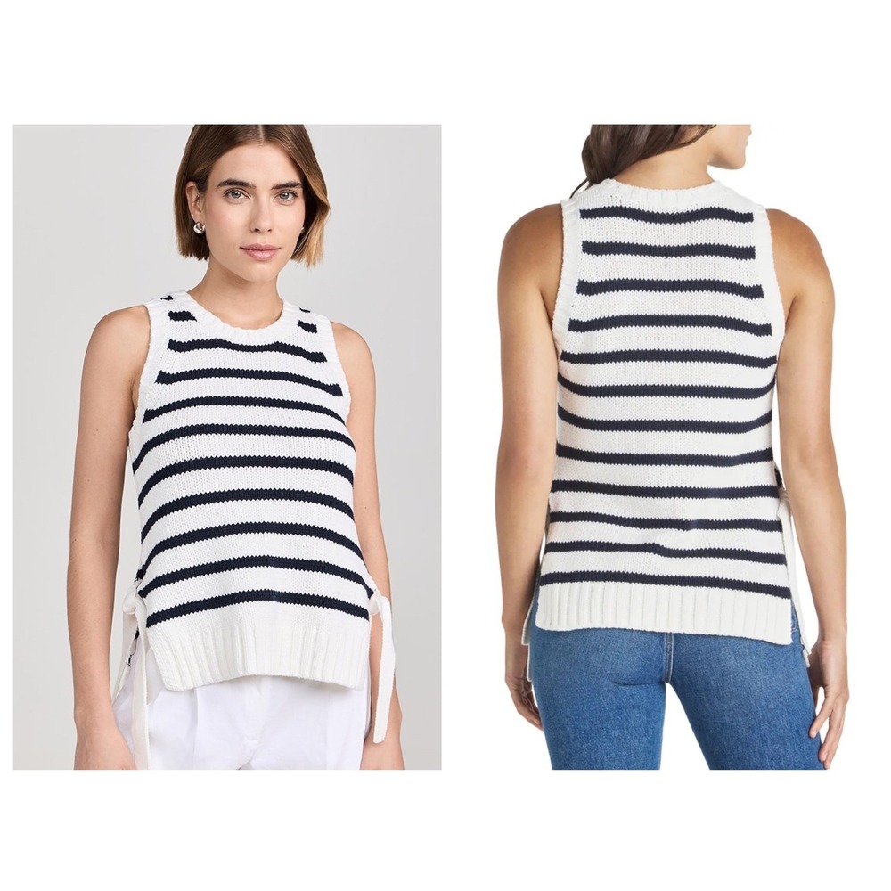 Splendid Sweater Vest Womens Small White Navy Striped Side Tie RS4S231 NEW